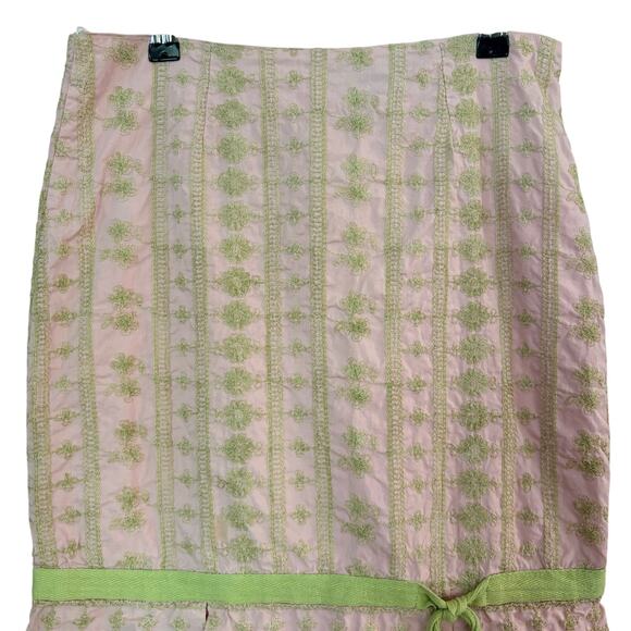 Persaman New York pink green floral threading y2k midi skirt SIZE 4 - Picture 1 of 6